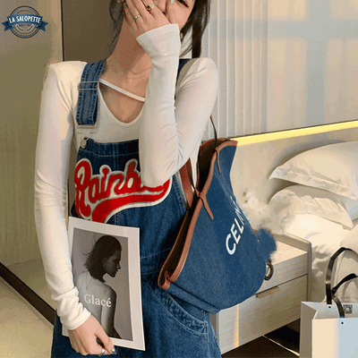 Jeans Rompers Salopette en Jean Rainbow