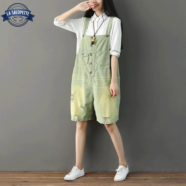 オーバーオール ショートパンツ<br>グリーンパキラ