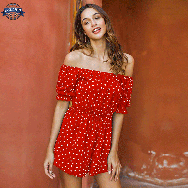Red and white polka dot playsuit hotsell