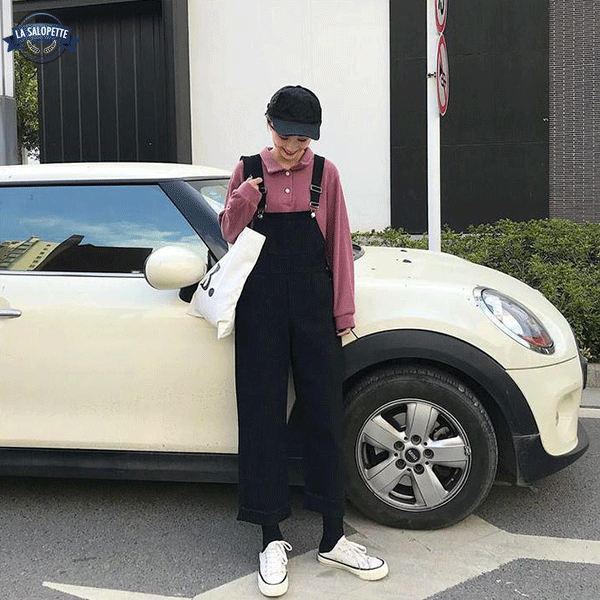 デニムオーバーオール<br>黒の上品なワークウェア
