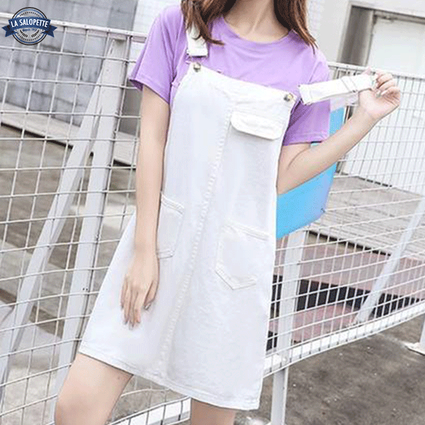 Robe Salopette Jean Blanc