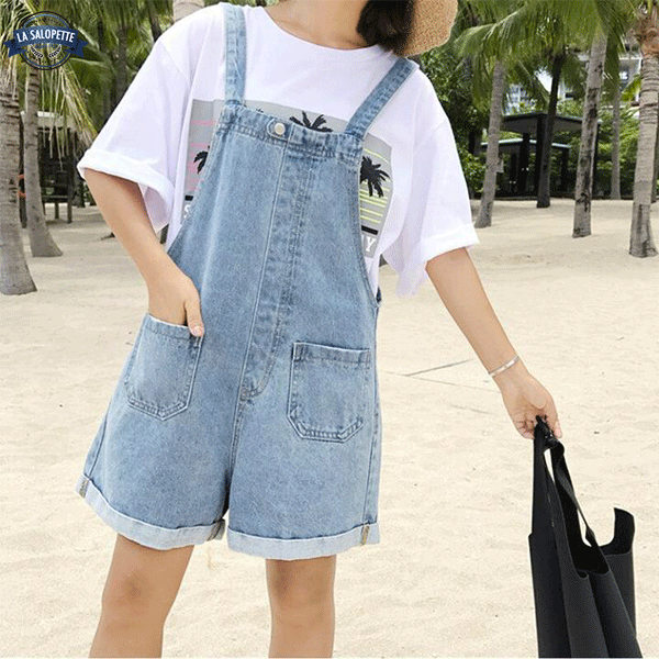オーバーオール ショートパンツ<br>レディース ビブ ジーンズ