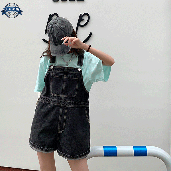 オーバーオール ショートパンツ<br>ブラックララ