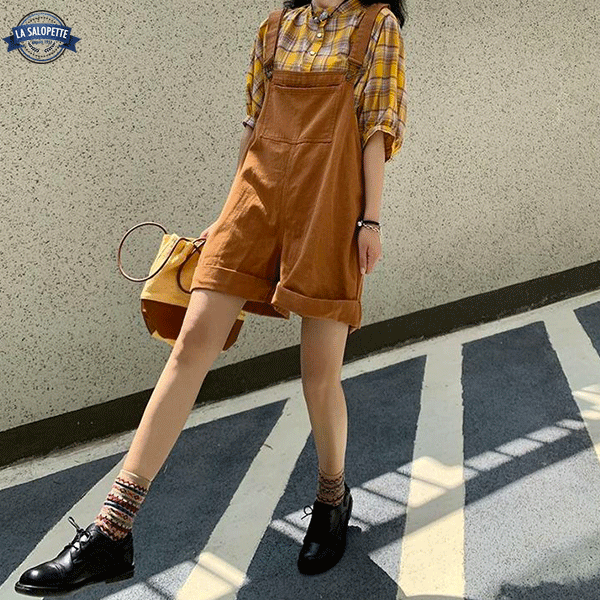オーバーオール ショートパンツ<br>ウーマンストレッチキャメル