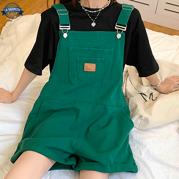 オーバーオール ショートパンツ<br>ファーグリーン