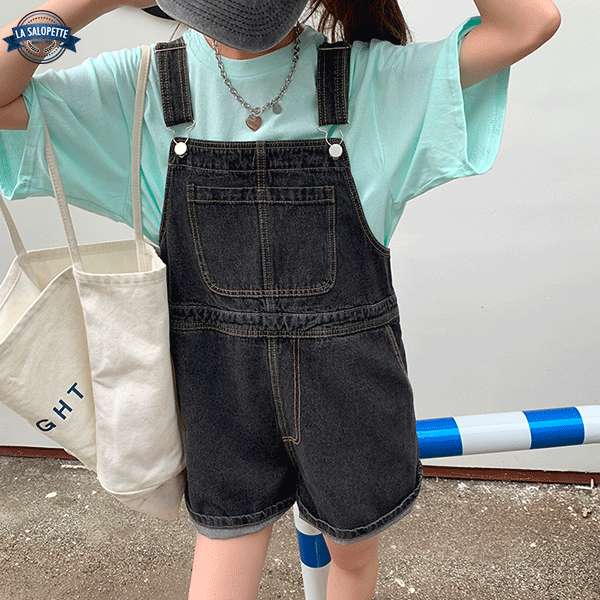 オーバーオール ショートパンツ<br>ブラックララ